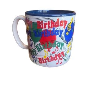 Vintage FIB 1994 birthday mug. Musical notes and balloons 3.5in